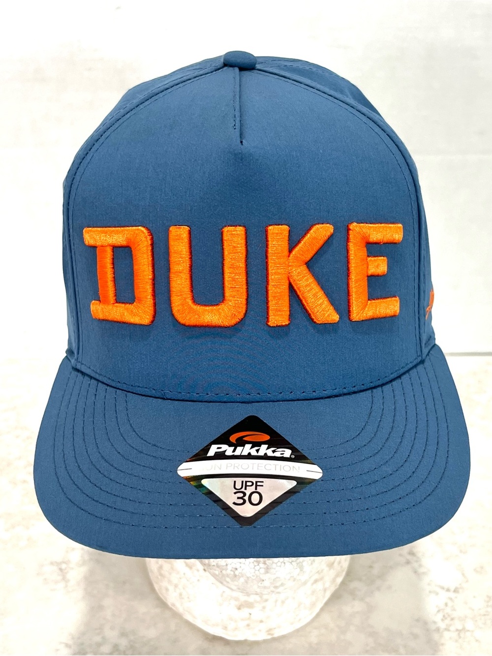 Duke Kahanamoku Pukka Adj Cap Hat w/30 UPF Blue w/Thick Orange Embroidery-NEW